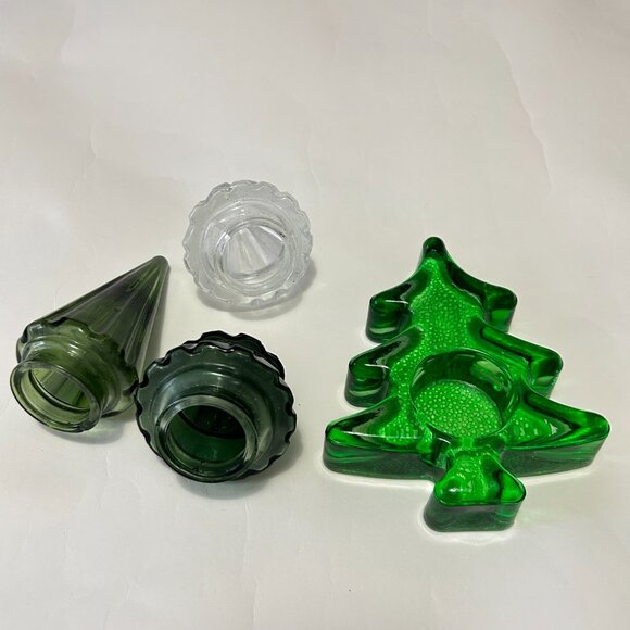 Lot of 4 Glass Christmas Tree Tealight Holders Votive Candle Decor Green & Clear - Picture 3 of 12